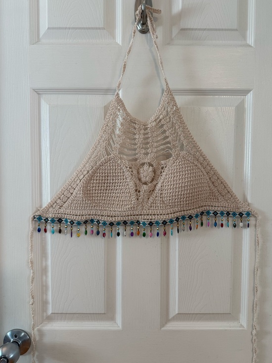 Coachella Tops - Coachella Evil Eye Beaded Crochet Halter Top Medium